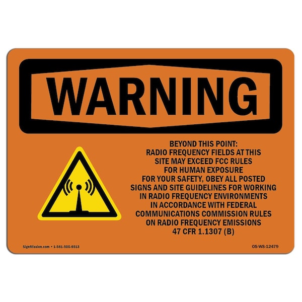 OSHA Warning Sign, 7" H, 10" W, Aluminum, Beyond This Point Radio Frequency Fields, Landscape